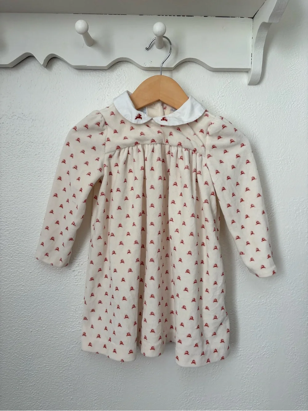 Ralph Lauren Baby Girls Christmas Velvet Dress 18M Red Reindeer Peter Pan Collar